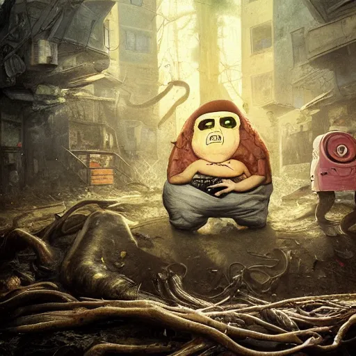 Image similar to hyperrealistic mixed media image of Squidbillies, stunning 3d render inspired art by István Sándorfi and Greg Rutkowski, perfect facial symmetry, realistic, highly detailed attributes and atmosphere, dim volumetric cinematic lighting, 8k octane extremely hyper-detailed render, post-processing, masterpiece,