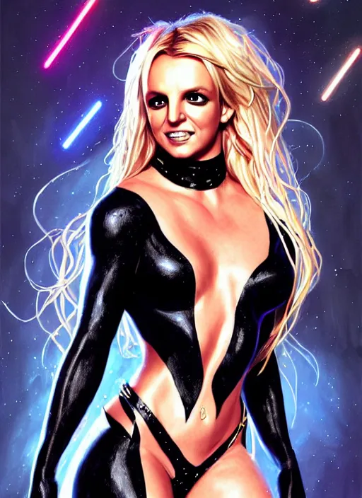 Image similar to britney spears as marvel's black cat, intricate, elegant, glowing lights, highly detailed, digital painting, artstation, glamor pose, concept art, smooth, sharp focus, illustration, art by artgerm and greg rutkowski, artey freytag