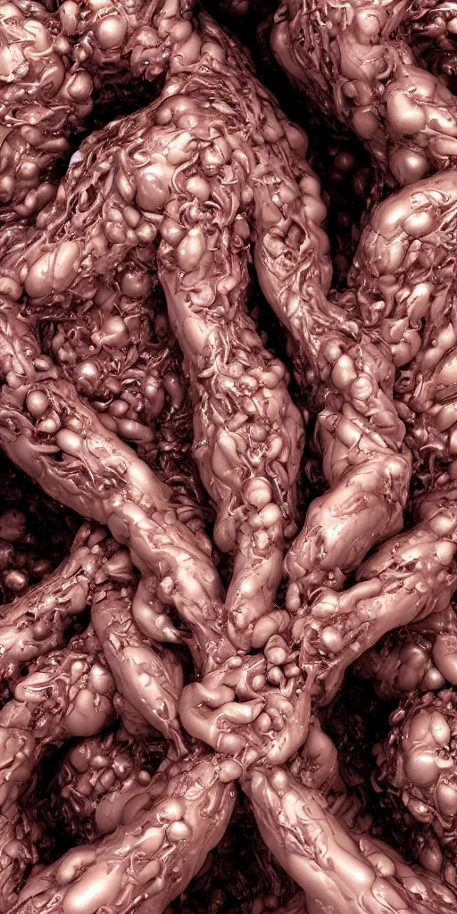 Image similar to closeup of beautiful human bodies intertwined, bodies blooming, 3 d fractals, mandelbulb, dripping wet, skin, macro photography, anamorphic bokeh, long exposure, highly detailed, hyperrealism, cinematic