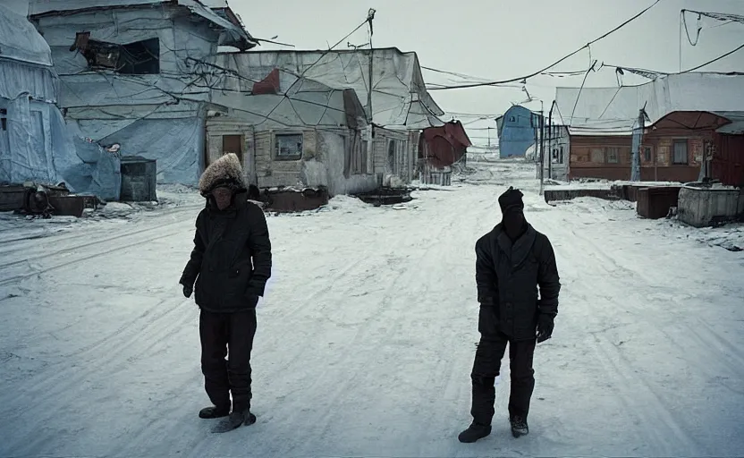 Image similar to In a city of Norilsk on the Moon, a Mysterious man is standing in the middle of a street photo by Gregory Crewdson, a city on the Moon