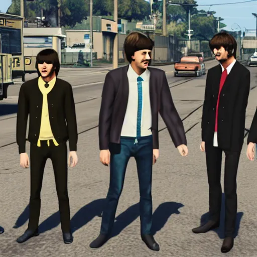 Image similar to The Beatles as a gang in GTA 5 4k
