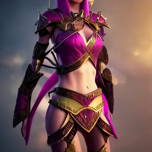 Image similar to portrait of a female high elf with magenta eyes, 3 d octane render trending on art station 8 k