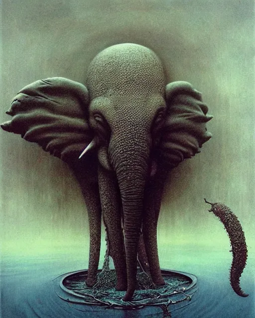 Image similar to eldritch elephant lovecraftian god by beksinski