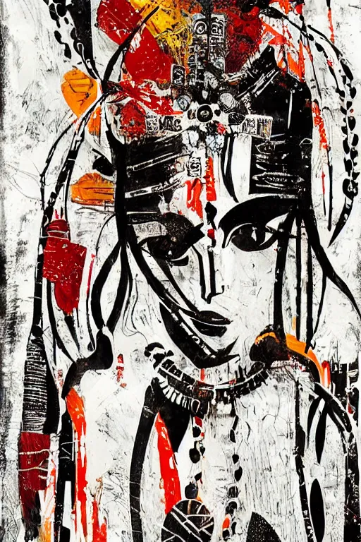 Image similar to abstract background for the winter. tribal dance theme. modern design, painting for a wall, afrikan post - apocalyptic art deco print. ink brush strokes, brushes, lines, woman silhouette, grungy. dirty artistic elements. acrylic art, in the style of danny mcbride and / or knyazev konstantin