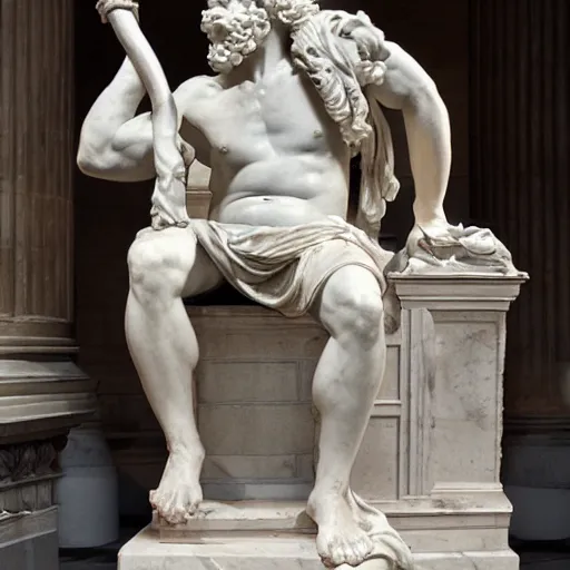 Prompt: marble statue Hephaestus at the Forge by Guillaume Coustou the Younger (at Louvre)