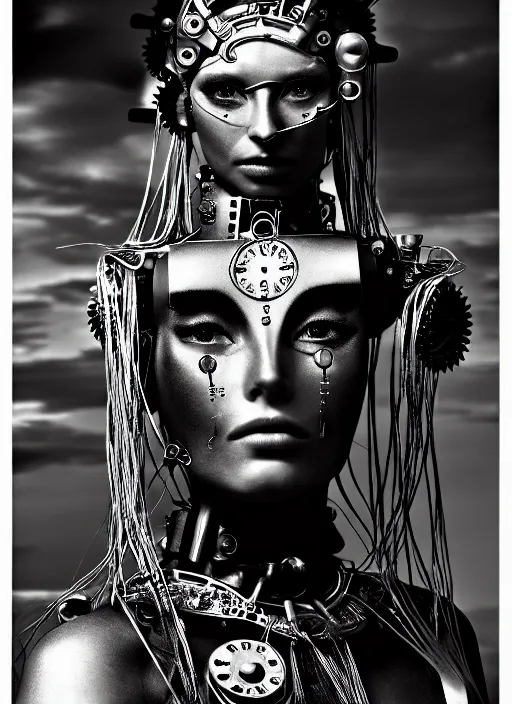 Image similar to photography of beautyful female android steampunk by sebastiao salgado,