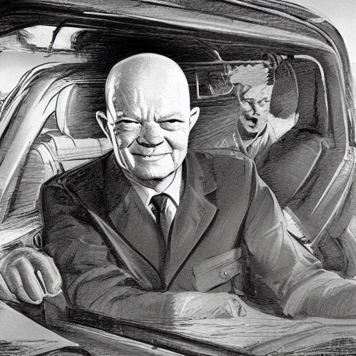 Prompt: president eisenhower going to ufo in the desert, concept art