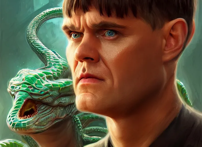 Image similar to hydra of lerna with two heads, one head is lloyd christmas, the other head is harry dunne ( from dumb and dumber ), serpentine water monster, d & d, fantasy, portrait, highly detailed, digital painting, trending on artstation, concept art, sharp focus, illustration, art by artgerm and craig mullins