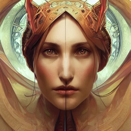 Image similar to symmetrical portrait of dragon, highly detailed, digital painting, artstation, concept art, sharp focus, cinematic lighting, illustration, art by artgerm and greg rutkowski, alphonse mucha