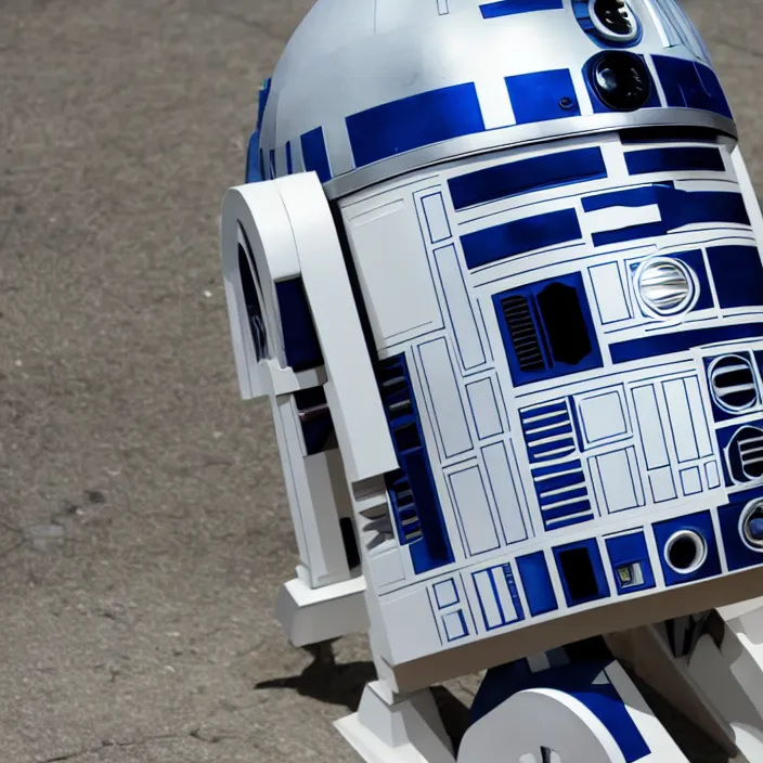 Prompt: anthropomorphized r 2 d 2 strutting around