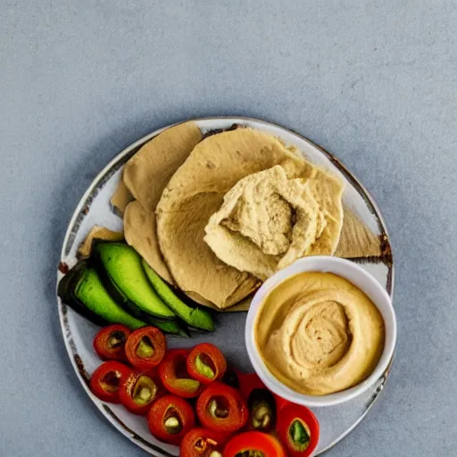 Image similar to a hummus plate with beer, food photography