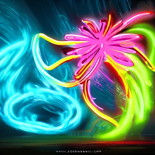 Prompt: create concept of a neon elemental, whirling energy made of neon ( dramatic, cinematic, digital fantasy art )