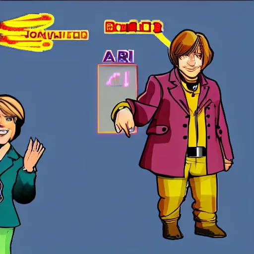 Prompt: a JoJos Bizzarre Adventure character looking like angela merkel, color scheme