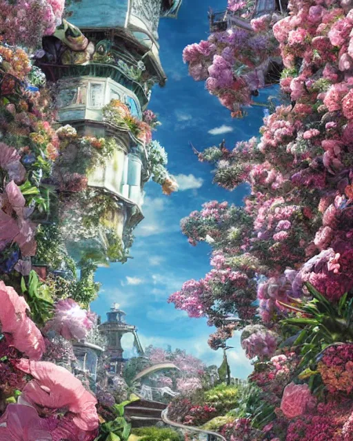 Image similar to photo of a portal to paradise, 8 k high definition, flowers, machines, insanely detailed, intricate, art by akihiko yoshida, antilous chao, woo kim