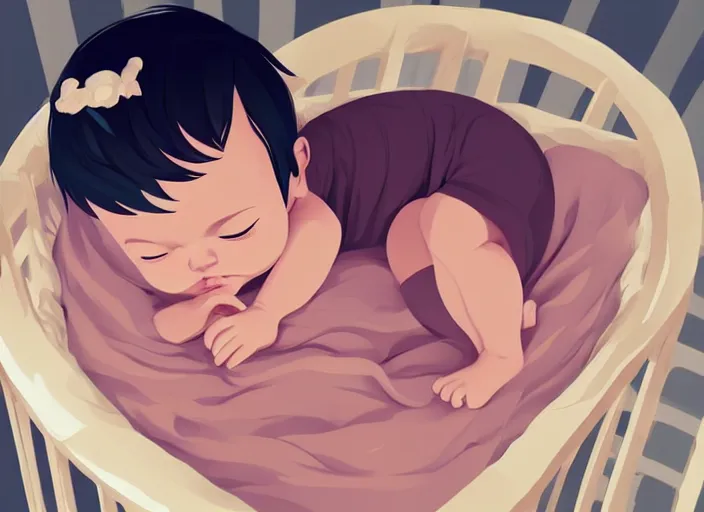 Image similar to a newborn baby sleeping in a crib. clean cel shaded vector art. shutterstock. behance hd by lois van baarle, artgerm, helen huang, by makoto shinkai and ilya kuvshinov, rossdraws, illustration, art by ilya kuvshinov