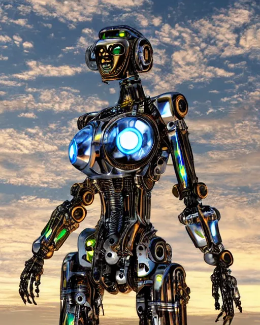 Image similar to female angel with solarpunk mecha humanoid robotic parts with bright led lights, pudica pose gesture, by renoir, ultra - realistic and intricate, hdr 8 k