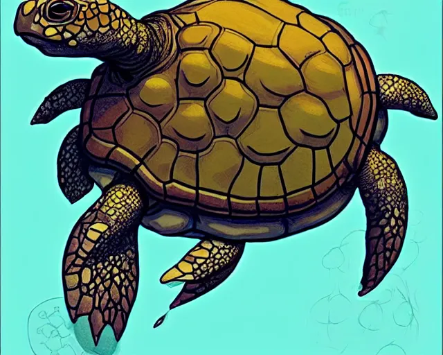 Image similar to cell shaded cartoon of a realistic turtle with a flower bulb growing out of its back. full body, concept art by josan gonzales and wlop, by james jean, victo ngai, david rubin, mike mignola, deviantart, art by artgem