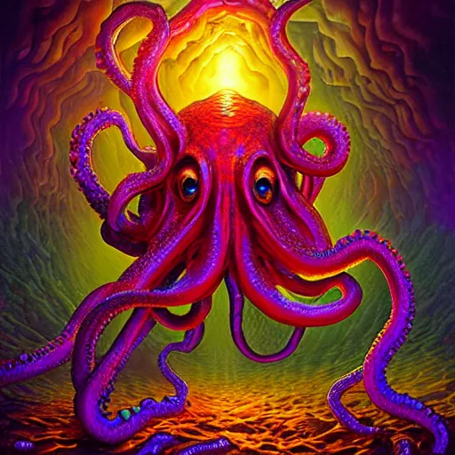 Image similar to Lovecraft Mythos Eldritch Octopus, 4D game fanart CGSociety by Dan Mumford, by Josephine Wall, Dan Witz and Lois van baarle, ilya kuvshinov, rossdraws global illumination, cosmic infused background