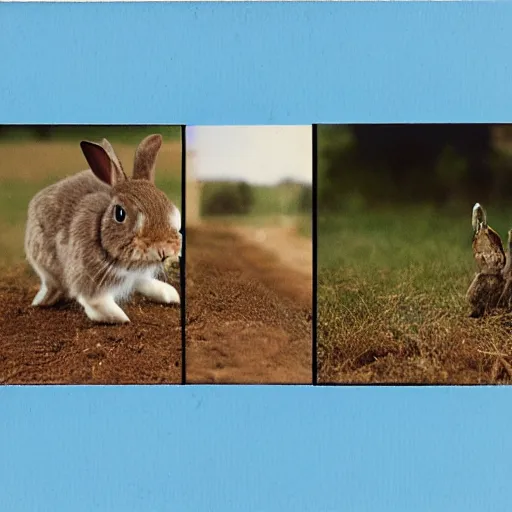 Image similar to a rabbit jumping up over a fence, film strip showing 9 stills