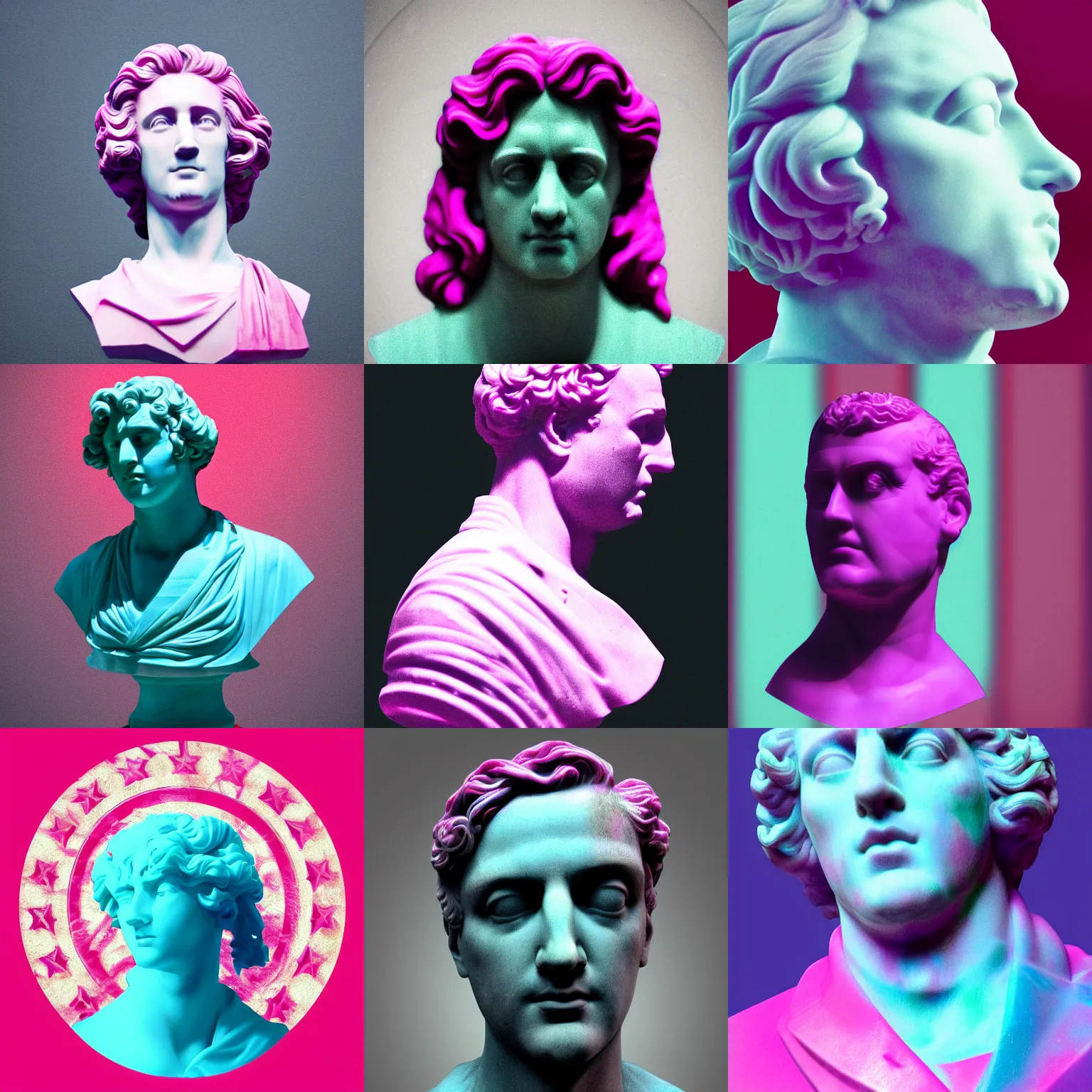 Roman statue in vaporwave style, geometric vector, Stable Diffusion