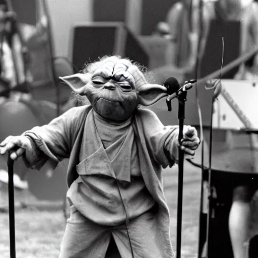 Image similar to yoda performing at woodstock