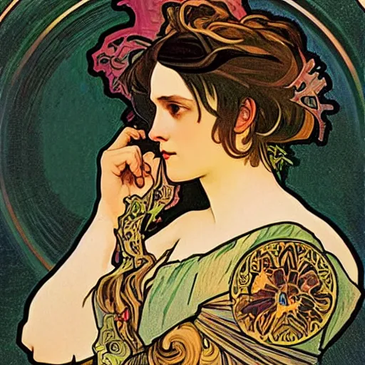 Image similar to punk, painted by alphonse mucha