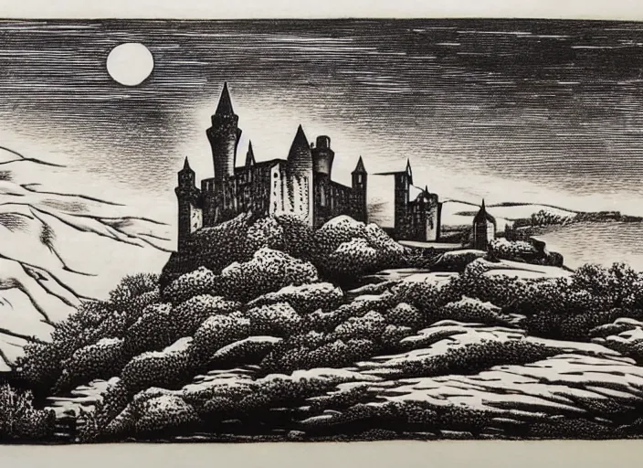 Image similar to a beautiful Wood engraving on paper of The castles of Scotland