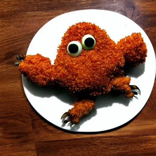 Image similar to a chicken nugget that looks like a monster