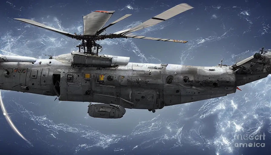 Prompt: Mi-24 hind in space, digital art