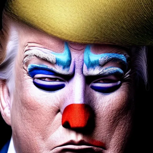 Prompt: donald trump with clown makeup, 4k