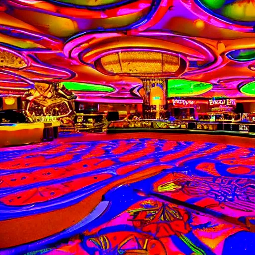 Prompt: tripping on Psychedelic Mushrooms in a Las Vegas casino