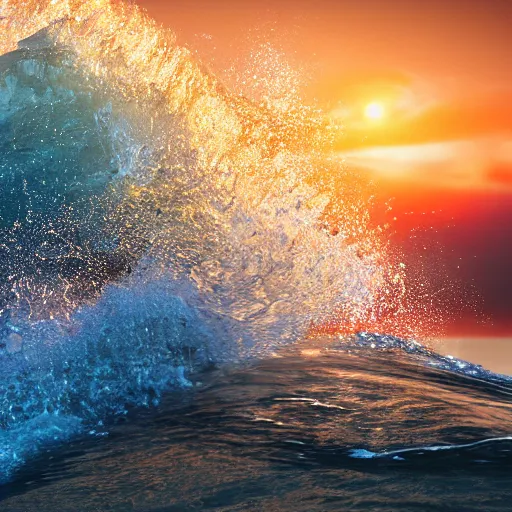 Image similar to a closeup photorealistic photograph of a happy cute tiger hippopotamus riding a large wave during sunset. surf in the background. professional capture. brightly lit scene. this 4 k hd image is trending on artstation, featured on behance, well - rendered, extra crisp, features intricate detail, epic composition and the style of unreal engine.