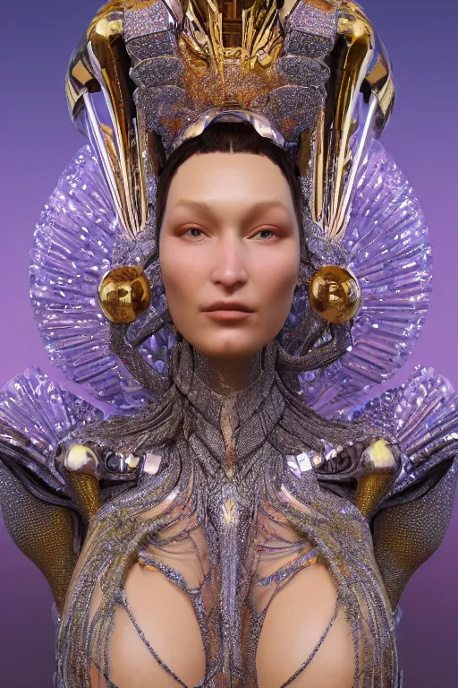 Image similar to a highly detailed metahuman 4 k close up render of an alien goddess bella hadid as athena in iris van herpen dress schiaparelli in diamonds crystals swarovski and jewelry in style of alphonse mucha gustav klimt trending on artstation made in unreal engine 4