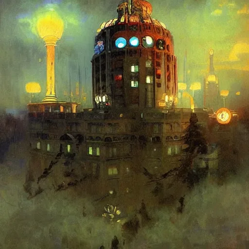 Image similar to rapture from Bioshock, by Ilya Repin, beautiful