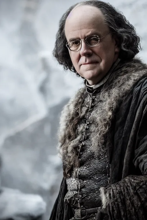 Image similar to benjamin franklin in game of thrones. dslr, 5 0 mm, f / 2. 8, studio lighting