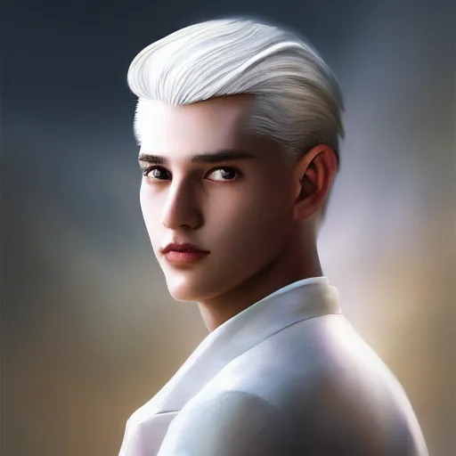 Prompt: a portrait of a young handsome prince with white hair, elegant, beautiful, backlit, incredible lighting, strong rim light, highly detailed, god rays, digital painting, HDRI, by Heise Jinyao, Heise-Lian Yan Fang, Feimo, Richard Taddei, vivid colors, high contrast, 8k resolution, intricate, photorealistic, smooth