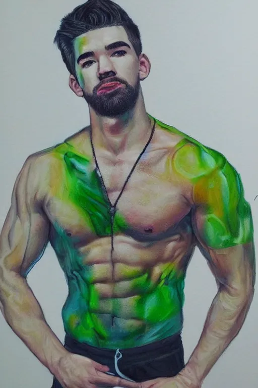 Image similar to Sean McLoughlin, Jacksepticeye, Irish Youtuber, solo portrait, body builder gigachad 🎨🖌️