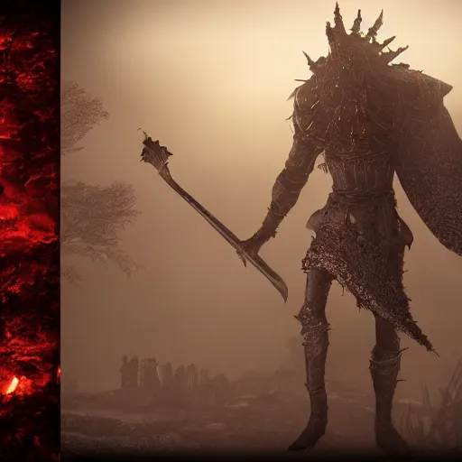 Image similar to Dark Souls video game boss concept, realistic, rendered in Octane