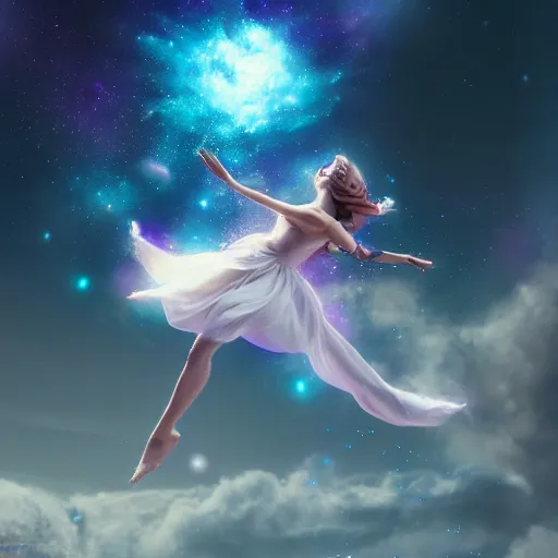 Prompt: magical fairy floating in space, epic, beautiful, stunning concept art, highly detailed, galaxy background, rendered in octane, unreal engine, trending on artstation, realistic, diviantart