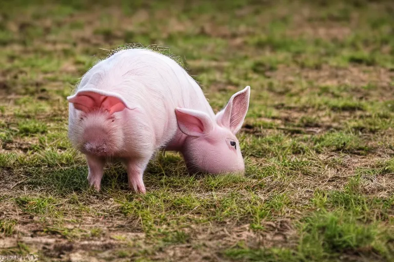 Image similar to a bunny pig!!! hybrid! hyper realistic!! realistic lighting!! wildlife photographer of the year!!! bold natural colors, national geographic, hd, wide angle, 8 k