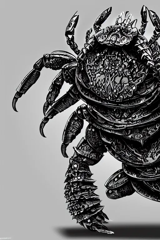 Image similar to armoured warrior humanoid crab monster, symmetrical, highly detailed, digital art, limpet themed armour, sharp focus, trending on art station, ambient lighting, kentaro miura manga art style