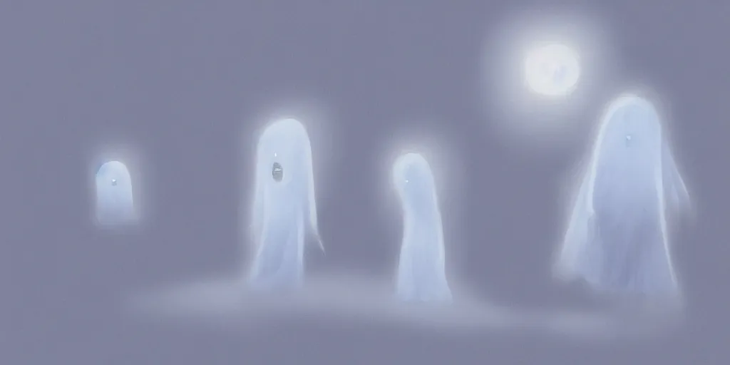 Prompt: Digital painting of a cute ghost scared in a big sparse white room with lots of little boys by Greg Rutkowsky trending on Artstation