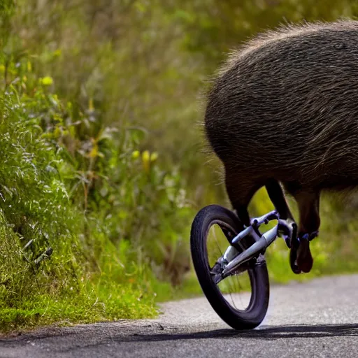 Prompt: Bicycle crashing into a wild boar, 8k, 50mm, award winning photo