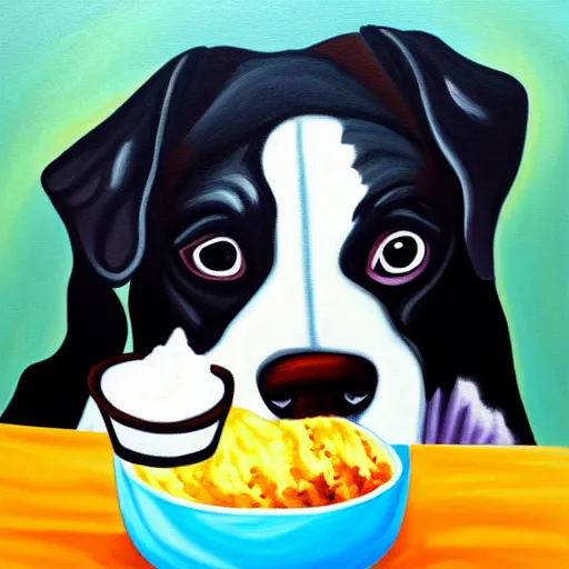 Image similar to painting of a dog eating ice cream