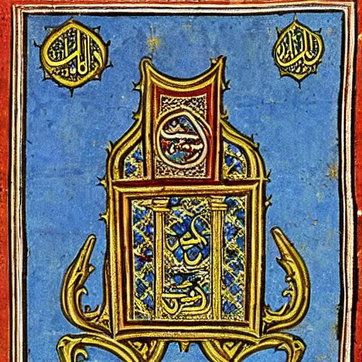 Image similar to “ medieval islamic heraldry, highly detailed, painted, realistic, historical, coat of arms, arabic ”