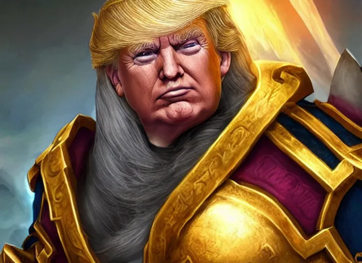 Image similar to donald trump as paladin in world of warcraft