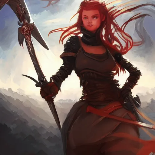 Image similar to a girl wielding a sword fights with a dragon,artstation