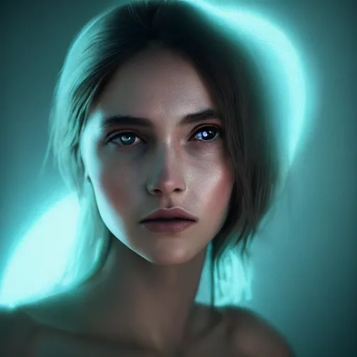 Image similar to portrait art of female angel by Alessio Albi 8k ultra realistic , lens flare, atmosphere, glow, detailed,intricate, full of colour, cinematic lighting, trending on artstation, 4k, hyperrealistic, focused, extreme details,unreal engine 5, cinematic, masterpiece