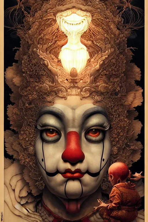 Prompt: 🤡, dynamic lighting, depth details, intricate, smooth, extremely highly detailed, by bambang nurdianshyah, garis edelweiss, roby dwi antono and ayami kojima, takato yamamoto, barclay shaw, karol bak, yukito kishiro, norman rockwell