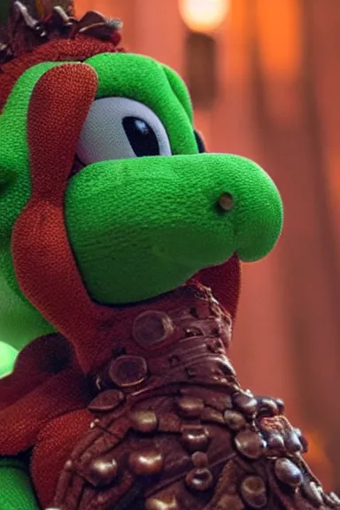 Image similar to very very intricate photorealistic photo of yoshi in an episode of game of thrones, photo is in focus with detailed atmospheric lighting, award - winning details